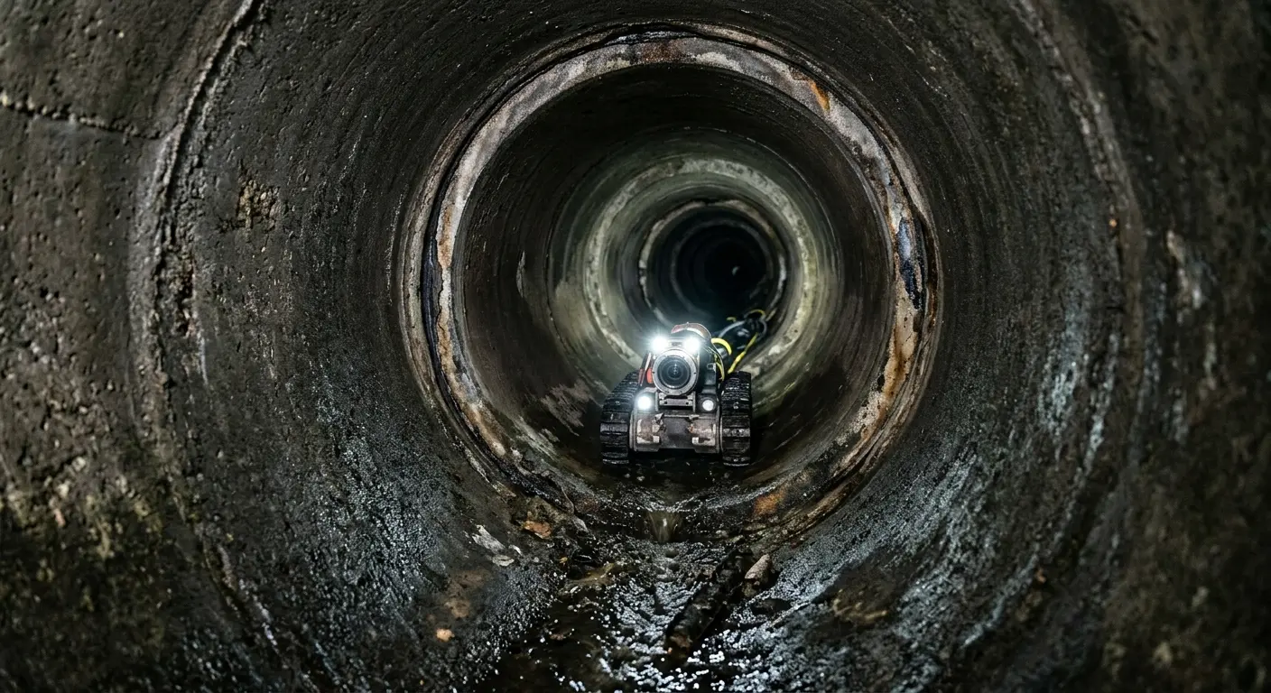 Robotic sewer camera inspecting pipe interior for Sewer Line Cleaning in Inverness Highlands South